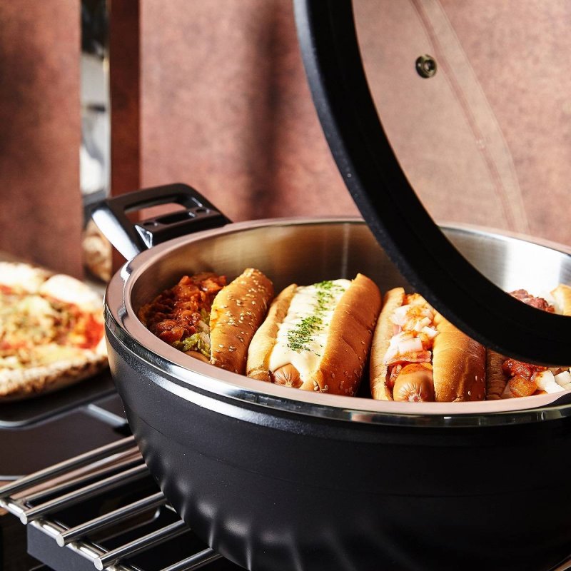 Chafing Dish Στρογγ. 4,5L Tiger Artisan Ξύλινη Λαβή-Μαύρο χείλος