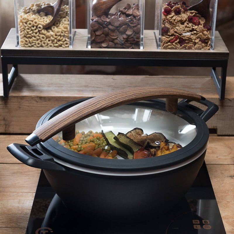 Chafing Dish Στρογγ. 4,5L Tiger Artisan Ξύλινη Λαβή-Μαύρο χείλος