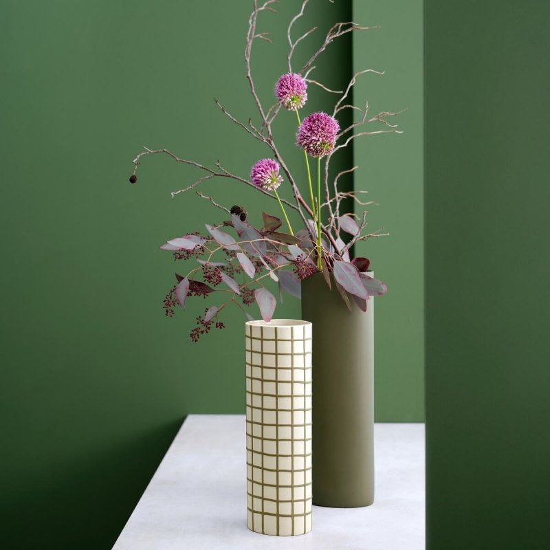 Vase Stoneware 25cm Asa Selection Olive Squares