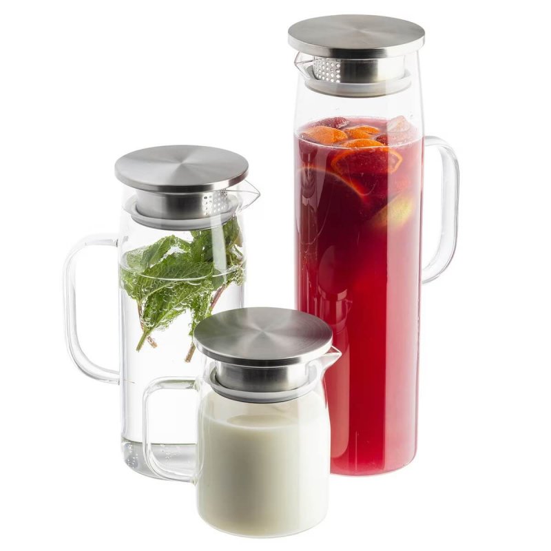 Glass Beverage Carafe 1L with Stainless Steel Lid Tablecraft